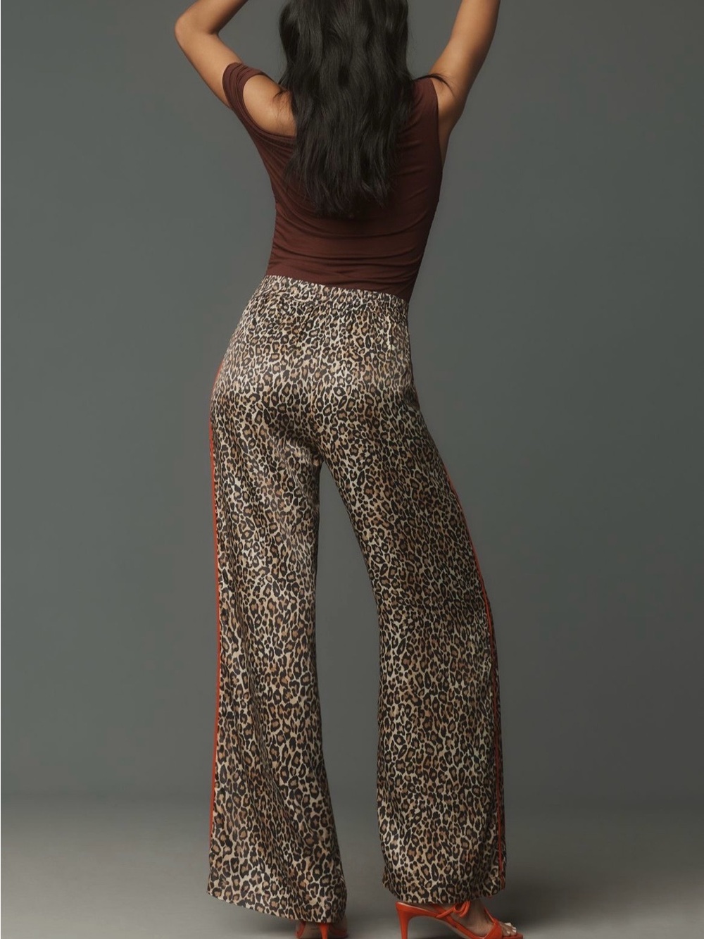 Anthropologie Brown Leopard-Print Wide-Leg Pants - Picture 3 of 6